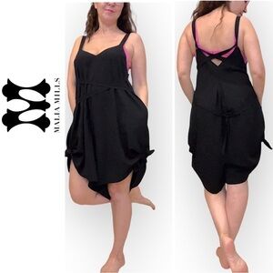 Malia Mills Limited Edition black romper, straps, size 2